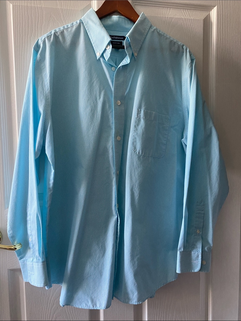 Men’s Button Down Micro Gingham Sky Aqua Teal Blue Dress Shirt 17 34/35